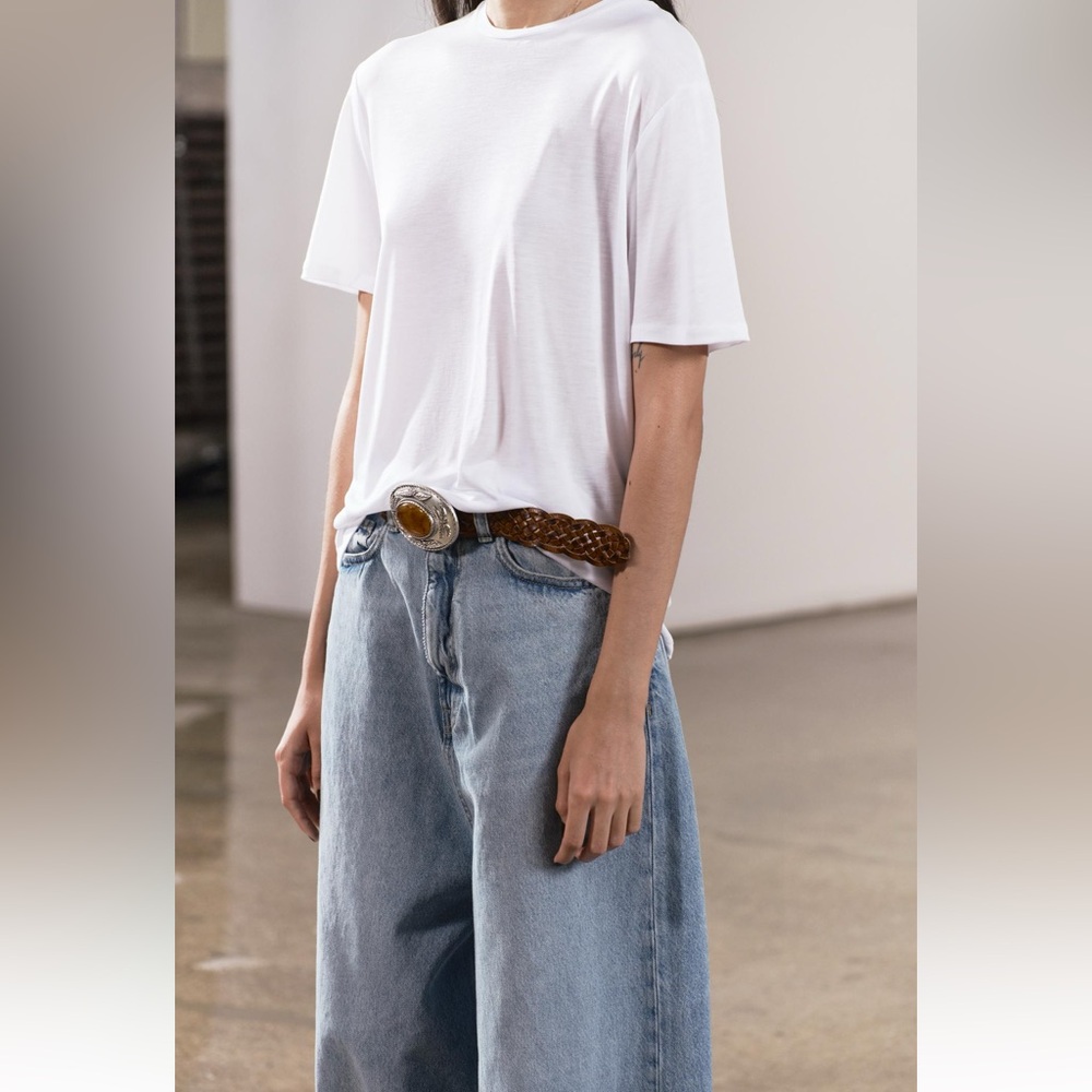 ZARA LEATHER BELT WITH HEWN BUCKLE